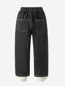 SHEIN Young Boy Loose Straight Wide-Leg Casual Children Denim Pants - Dark Grey - View 2