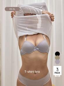Bralution 3pcs Women Wireless Bras, Minimalist Casual Gathering Cup Brassiere - Multicolor - View 4