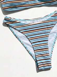 Swim Mod 2 pièces Ensemble de bikini micro pour femme, mode plage mignonne pour vacances, bord de mer, piscine, fête de natation, imprimé multicolore à rayures ondulées, bretelles fines réglables, Top et bas de bikini - Multicolore - Voir 6