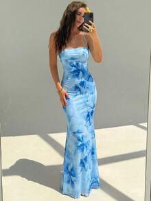 Aloruh Women's Floral Print Sexy Date Party Dress - Baby Blue - View 5