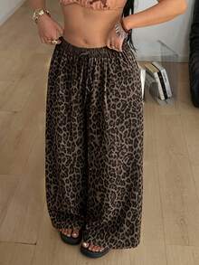 Coolane Pantalones de talla grande con estampado de leopardo vintage adecuados para el verano - Multicolor - Ver 4