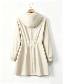 SHEIN LUNE CURVE 大尺碼女款收腰連帽風衣外套 韓系休閒優雅 青春寬鬆 高端夏季女裝 - 杏色 - 查看 2