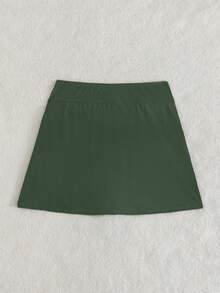 Swim Lushoire 女款素色海灘側開衩優雅裙褲設計泳裝海灘褲 - 墨綠色 - 查看 5