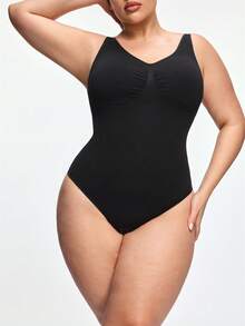 SHAPORA Plus Size Seamless Shapewear Jumpsuit, Waist & Abdomen Shaping, Buttock Lifting, Minimalist Design, Wearable As Outerwear - Black - View 7