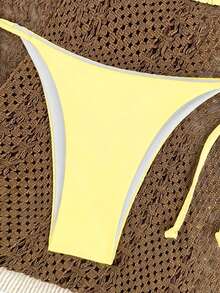 Oceva Women's Summer Beach Solid Color Halter Neck Tie Sexy Fashion Bikini Two-Piece Swimsuit Set - Pale Yellow - View 4