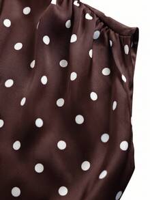 GlowEve Women's Black & White Stand Collar Asymmetric Ruffle Polka Dot Lace Splice Elegant Casual Commute Daily Wear Summer New Arrival Women's Blouse / Women's Top - Burgundy - View 4