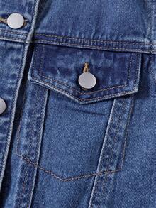 SHEIN Teen Girls Fashion Distressed Denim Jacket, Casual Versatile Denim Jacket Denim Vest, Suitable For School, Campus, University, Daily, Party, Travel, Airport Wear, Suitable For Spring And Summer. - Medium Wash - View 6
