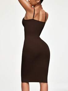SHAPORA Vestido de control de cintura y abdomen con tirantes ajustables - Prenda interior moldeadora sin costuras - Marrón Chocolate - Ver 2