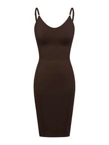 SHAPORA Vestido de control de cintura y abdomen con tirantes ajustables - Prenda interior moldeadora sin costuras - Marrón Chocolate - Ver 6