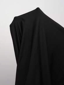GalTyme Gaun Pesta Kasual Lipit Warna Polos untuk Wanita Ukuran Plus - Hitam - View 9