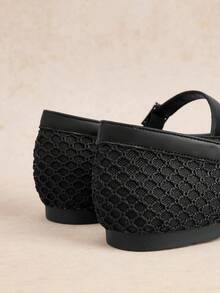 Rosivie 春夏新款黑色網紗法式女式平底鞋 時尚優雅 百搭通勤 低鞋幫 透氣夏季女鞋 - 粗網黑色1# - 查看 5