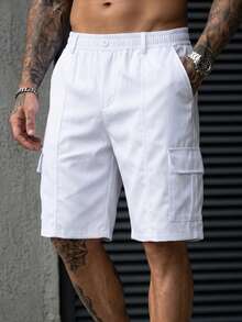 Manfinity CasualCool Celana Pendek Kargo Kasual Pria Bahan Twill Putih - Putih - View 3