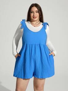 Enliva Abidrinkell Plus Size Casual Blue Sleeveless Tied Jumpsuit, Summer, For Apple Rounded Body Shape - Blue - View 4