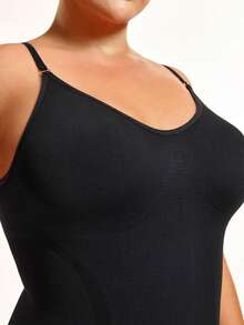 SHAPORA Plus Size Solid Color Seamless Camisole Mini Shaping Slip Dress - Black - View 5