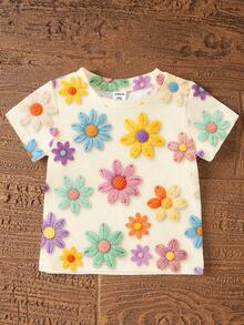 Summer Baby Girl Casual Multi-Piece Set, Brown & Apricot Leopard Print Cartoon Rabbit Pattern, Round Neck Short Sleeve T-Shirt & Shorts - Multicolor - View 4