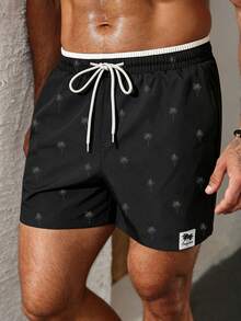 Palasendo Pantalones cortos de playa con cordón y bolsillo para hombres - Negro - Ver 5