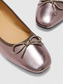 CUCCOO BIZCHIC Spring And Autumn Bow Decoration Square Toe Flat Bottom Sweet Style Ballet Shoes Commuter Dating Fall Shoes - gun color - View 9
