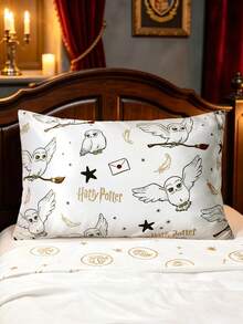 HARRY POTTER X SHEIN 2pc Cartoon Satin Pillowcase, Made Of Soft Satin Material, Gentle On Hair, Breathable And Cool, Available In Multiple Sizes, Machine Washable - White - View 2