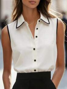 Balvessa Nouvelle chemise sans manches minimaliste de style citadin avec blocs de couleurs noir et blanc à la mode - Nude - Voir 1