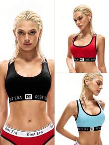 EasyFave 3pcs Women's Fashionable Letter Printed Bras Set - Multicolor - View 7