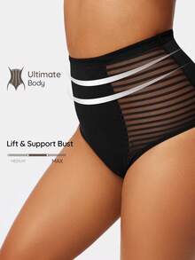 SHAPORA Women's Bodysuit With Mesh Inset And Bikini Panty - Black - View 1