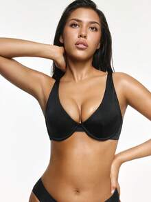 SHAPORA 1pc Apricot Color Underwire Push-Up Bra With Double Breasted Closure, Minimizes Side Bulge - Black - View 4