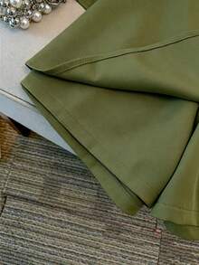 GlowEve CURVE Plus Size Women's Solid Color Front Tie Vest And Skort Casual Two Pieces Set - Army Green - View 4