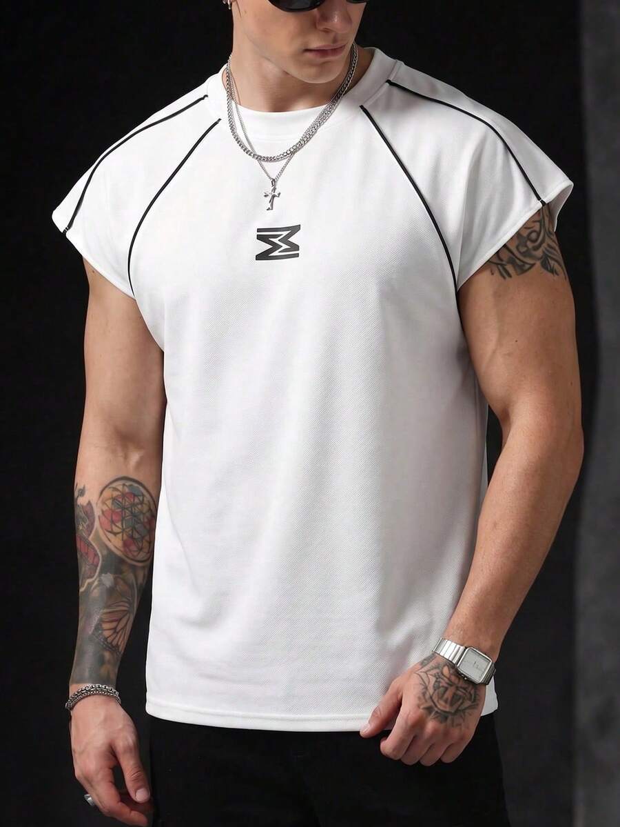 Manfinity Homme 男士夏季休闲时尚街头日常通勤撞色滚边宽松背心 - 白色 - 查看 1