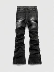 ROMWE MEN Men's Metal Rivet Zipper Pocket Layered Fashion Jeans - Grey - View 3