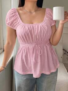 Solflare Camiseta de verano transparente con calado en talla grande color rosa claro - Rosa Pálido - Ver 5
