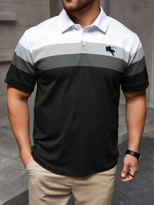 Manfinity Homme Men's Plus Size Polo Shirt With Turn-Down Collar And Short Sleeves - Multicolor - View 3