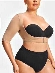 SHAPORA Top con mangas cortas y efecto moldeador de unicolor para mujer de talla grande - Albaricoque - Ver 4
