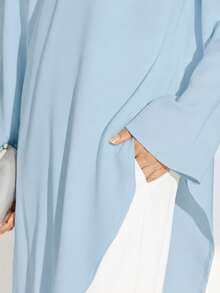 KSTM Asymmetric Flowing Long Sleeve Blouse With Draped Hem And Keyhole Back Detail - Dusty Blue - View 4