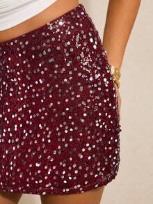 Poéselle 女款時尚派對夜會亮片裙 酒紅色 秋冬性感萬聖節 - 酒紅色 - 查看 7