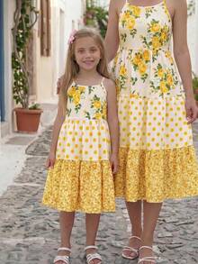 Emery Rose Kids Emery Rose Kids 少女编织花卉撞色休闲吊带裙 - 黃色 - 查看 10