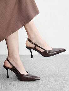 CUCCOO BIZCHIC Elegant, Simple And Generous, Fashionable And Versatile, Casual Workplace Commuter Women's Rear Empty High-Heeled Shoes - Dark brown, - View 5
