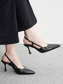 CUCCOO BIZCHIC 優雅簡約大方 時尚百搭休閒通勤女款後空高跟鞋 - 黑色.. - 查看 5