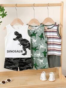 3pcs/Set Baby Boy Casual Cartoon Dinosaur Pattern Vest, Suitable For Summer - Multicolor - View 4