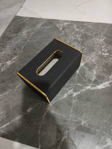 1个多功能PU皮革条纹纸巾盒，北欧奢华金边纸巾架，适用于客厅、厨房和家居收纳的桌面餐巾纸盒 - 彩色 - 查看 6