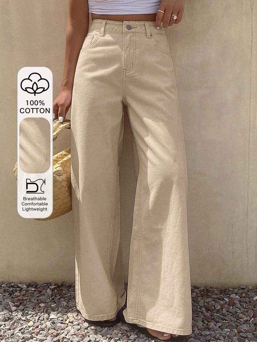 DAZY Celana Jeans Wanita Longgar Kasual Model Lurus, Gaya Musim Panas Terbaru - Aprikot - View 1