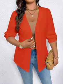 SHEIN LUNE Plus Size Solid Color Casual Long Sleeve Blazer Fall Cloth For Women Autumn - Red - View 3