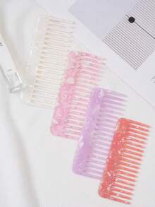 Haus Hana 1PC Acetate Plate Hair Comb Marble Pattern Anti-Static Wide Tooth Detangling Comb Smooth Glide No Pull Hair Styling Tool For Home Salon Daily Use Perfect Birthday Valentine's Day Gift For Women - multicolor - View 2