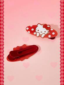 HELLO KITTY AND FRIENDS | SHEIN 4件組 Sanrio 女款可愛波點游泳圈小貓裝飾髮夾 - 紅色 - 查看 6