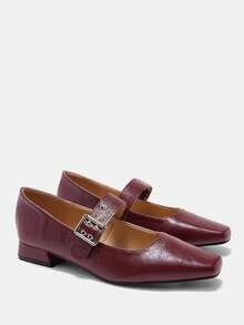 CUCCOO CURVES Women Shoes Women's Square Toe Buckle Design Daily Versatile Fashion Wide Last High Heels - Burgundy - View 9