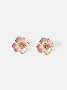 MOTF PREMIUM Pre18k Gold Plated Flower Purple Oil Drop Temperament Earrings - Purple - View 1