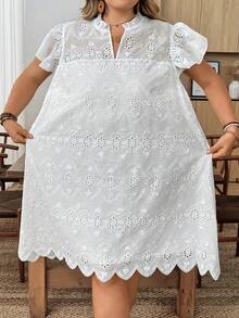 SHEIN CURVE+ Vestido asimétrico con volantes en las mangas para mujer de talla grande, vestido de invitada de boda de otoño, vestido casual de negocios, vestido de trabajo para mujer, vestido de negocios - Blanco - Ver 9