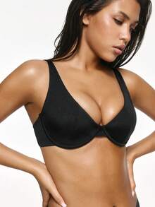 SHAPORA 1pc Apricot Color Underwire Push-Up Bra With Double Breasted Closure, Minimizes Side Bulge - Black - View 8