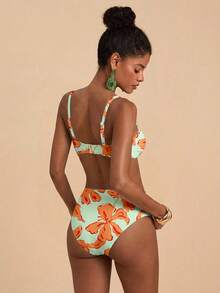 Travachic Damen Vintage Urlaub Blumenmuster Badeanzug Set, geeignet für Ausflüge, Strand, Kreuzfahrt Party - Verschiedenfarbig - Übersicht 2