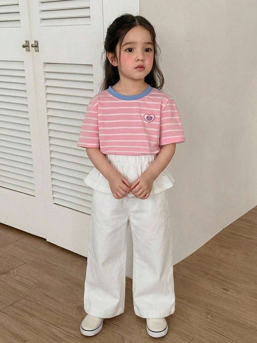 DAZY 少女彈性腰圍休閒百搭日常穿著牛仔長褲 - 白色 - 查看 1