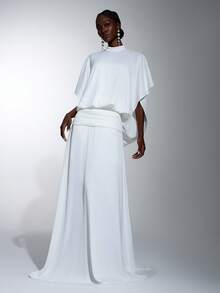 Elitara Elegant Women's Minimalist White Halter Neck Stand Collar Backless Floor-Length Mermaid Formal Evening Gown For Wedding Party - White - View 7